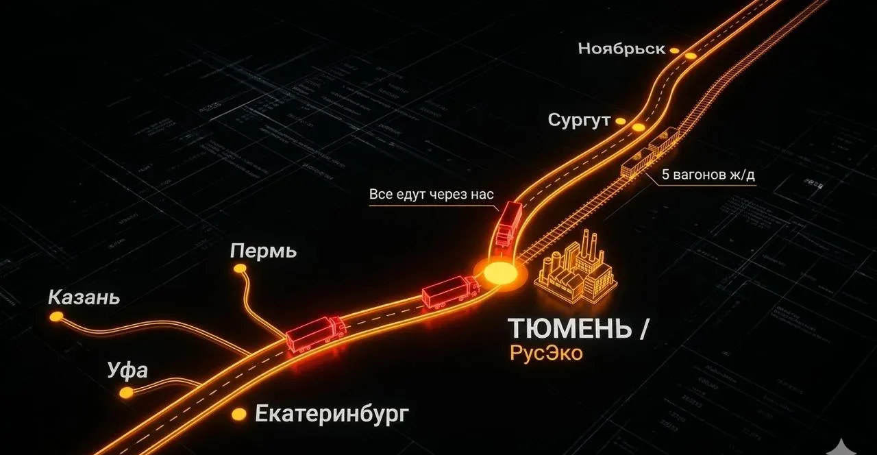 Карта логистики РусЭко — маршруты из Тюмени на Север